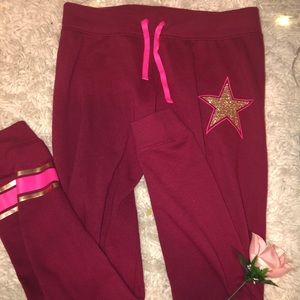 Maroon SO Joggers with Gold Glitter